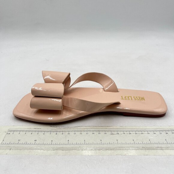 miss left Nude Versatile Open Toe Flip Flops Double Bowknots Slip on Sandal - Picture 2 of 8